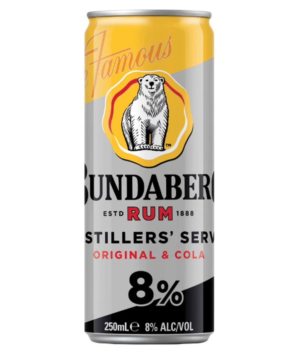 Bundaberg Distillers' Serve Rum and Cola 8% Cans 250mL | Thirsty Camel